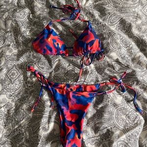 SHEIN color camo tie bikini set